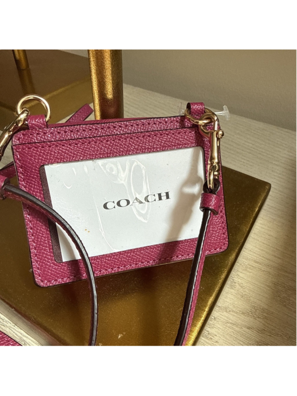 Coach Flap Leather Card Case On Lanyard C5611 (Bright Violet) New Gold Hardware - Picture 3 of 8